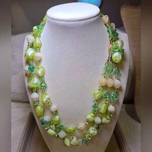 Vintage Green Beaded AB Crystals Necklace